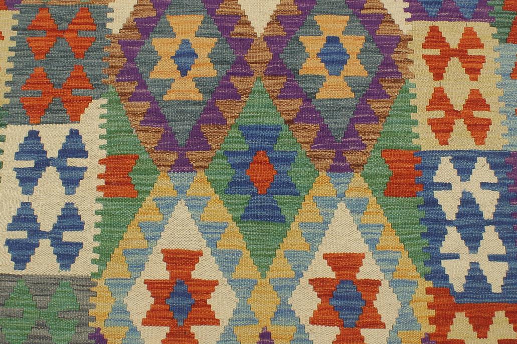 Flat Weave Kilim Antique Navaho Vintage handmade Geometric Kilim Rust Blue Hand-Woven Runner 100% Wool Area Rug 3x13 