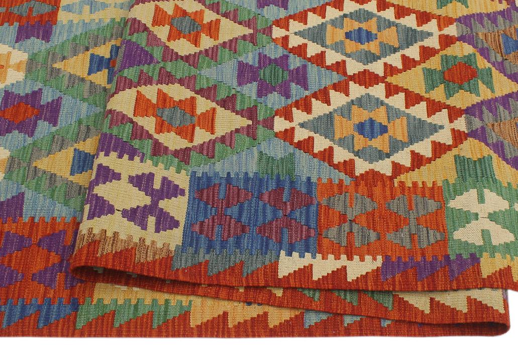 Flat Weave Kilim Antique Navaho Vintage handmade Geometric Kilim Rust Blue Hand-Woven Runner 100% Wool Area Rug 3x13 