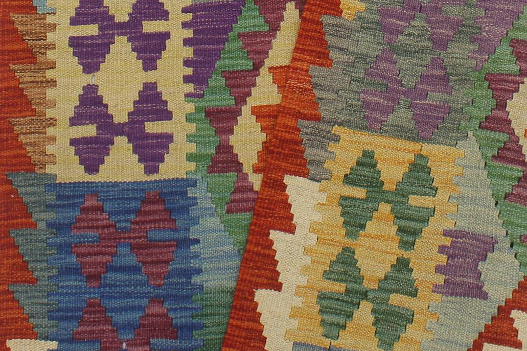 Flat Weave Kilim Antique Navaho Vintage handmade Geometric Kilim Rust Blue Hand-Woven Runner 100% Wool Area Rug 3x13 