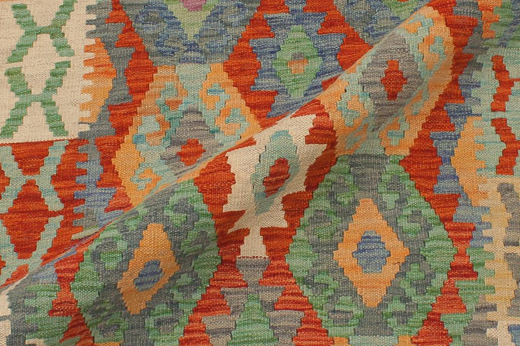 Flat Weave Kilim Antique Navaho Vintage handmade Geometric Kilim Rust Blue Hand-Woven Runner 100% Wool Area Rug 3x13 