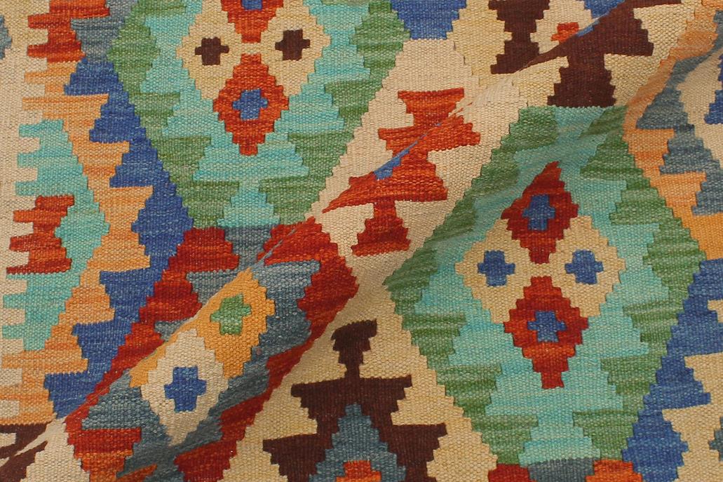 Flat Weave Kilim Antique Navaho Vintage handmade Geometric Kilim Blue Rust Hand-Woven Runner 100% Wool Area Rug 3x13 