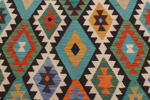 handmade Geometric Kilim Blue Brown Hand-Woven RECTANGLE 100% WOOL area rug 6 x 8
