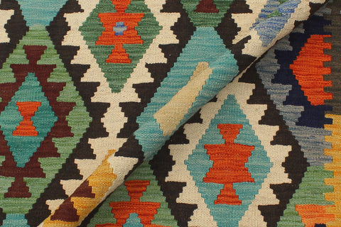 handmade Geometric Kilim Blue Brown Hand-Woven RECTANGLE 100% WOOL area rug 6 x 8