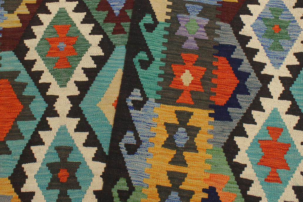 Flat Weave Kilim Antique Navaho Vintage handmade Geometric Kilim Blue Brown Hand-Woven Rectangle 100% Wool Area Rug 6x8 