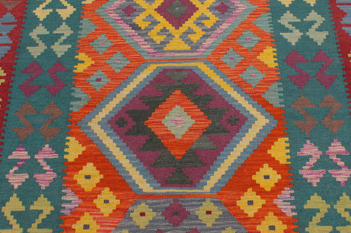 handmade Geometric Kilim Blue Red Hand-Woven RECTANGLE 100% WOOL area rug 6' x 8'
