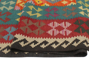 handmade Geometric Kilim Blue Red Hand-Woven RECTANGLE 100% WOOL area rug 6' x 8'