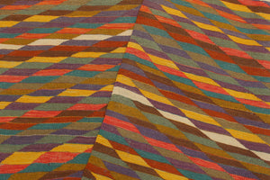 handmade Modern Kilim Rust Blue Hand-Woven RECTANGLE 100% WOOL area rug 6x8
