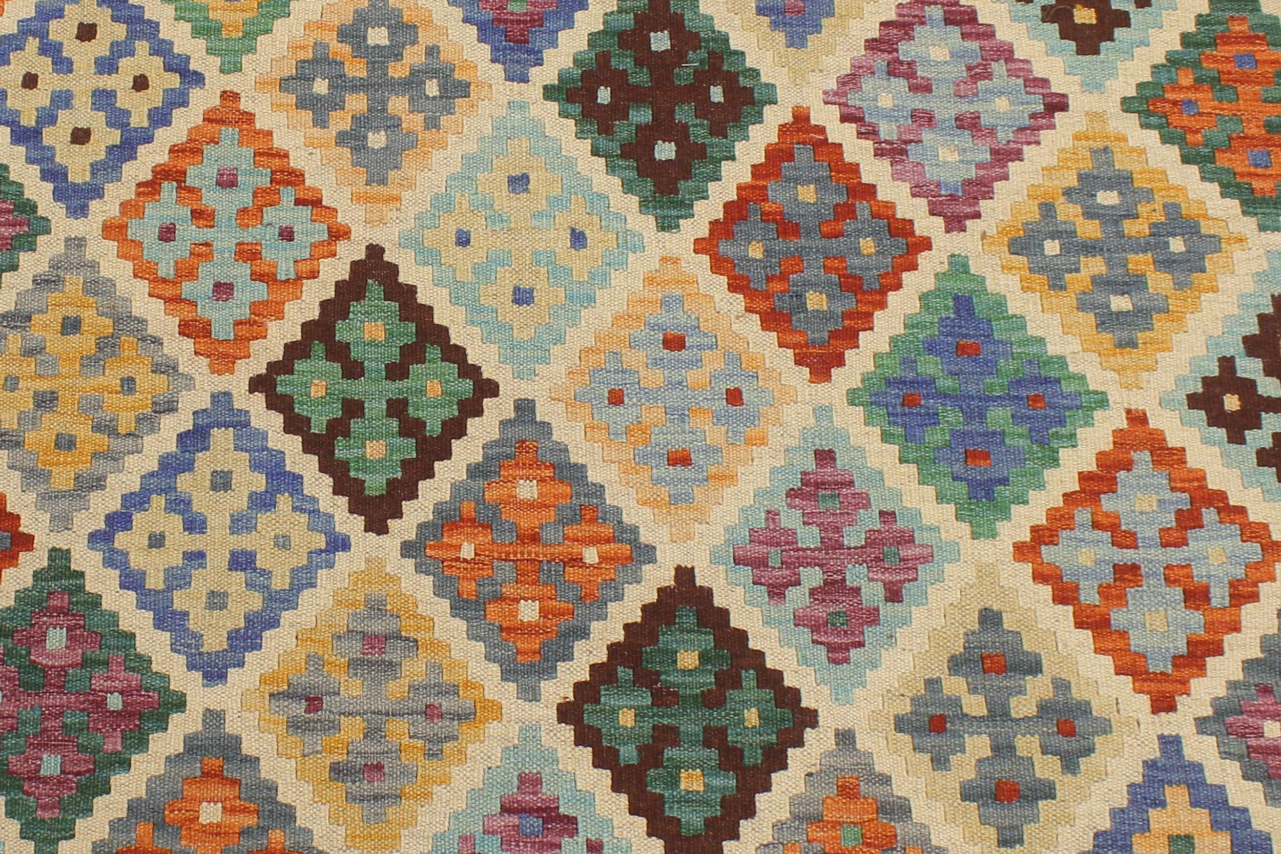 handmade Geometric Kilim Beige Rust Hand-Woven RECTANGLE 100% WOOL area rug 6 x 8