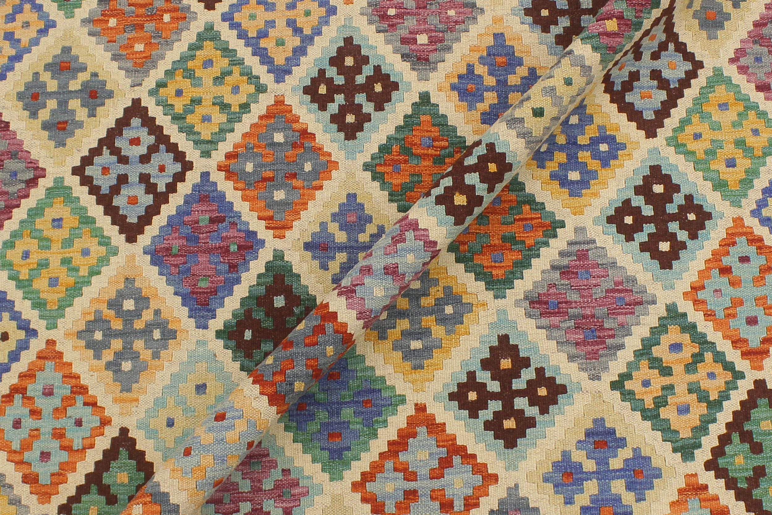 handmade Geometric Kilim Beige Rust Hand-Woven RECTANGLE 100% WOOL area rug 6 x 8