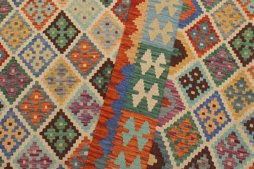 Flat Weave Kilim Antique Navaho Vintage handmade Geometric Kilim Beige Rust Hand-Woven Rectangle 100% Wool Area Rug 6x8 
