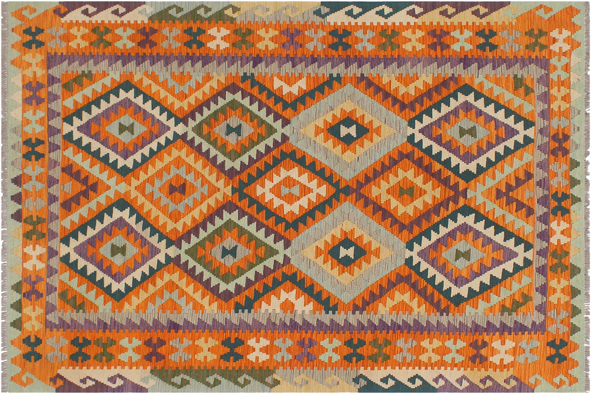 handmade Geometric Kilim Rust Beige Hand-Woven RECTANGLE 100% WOOL area rug 5x6