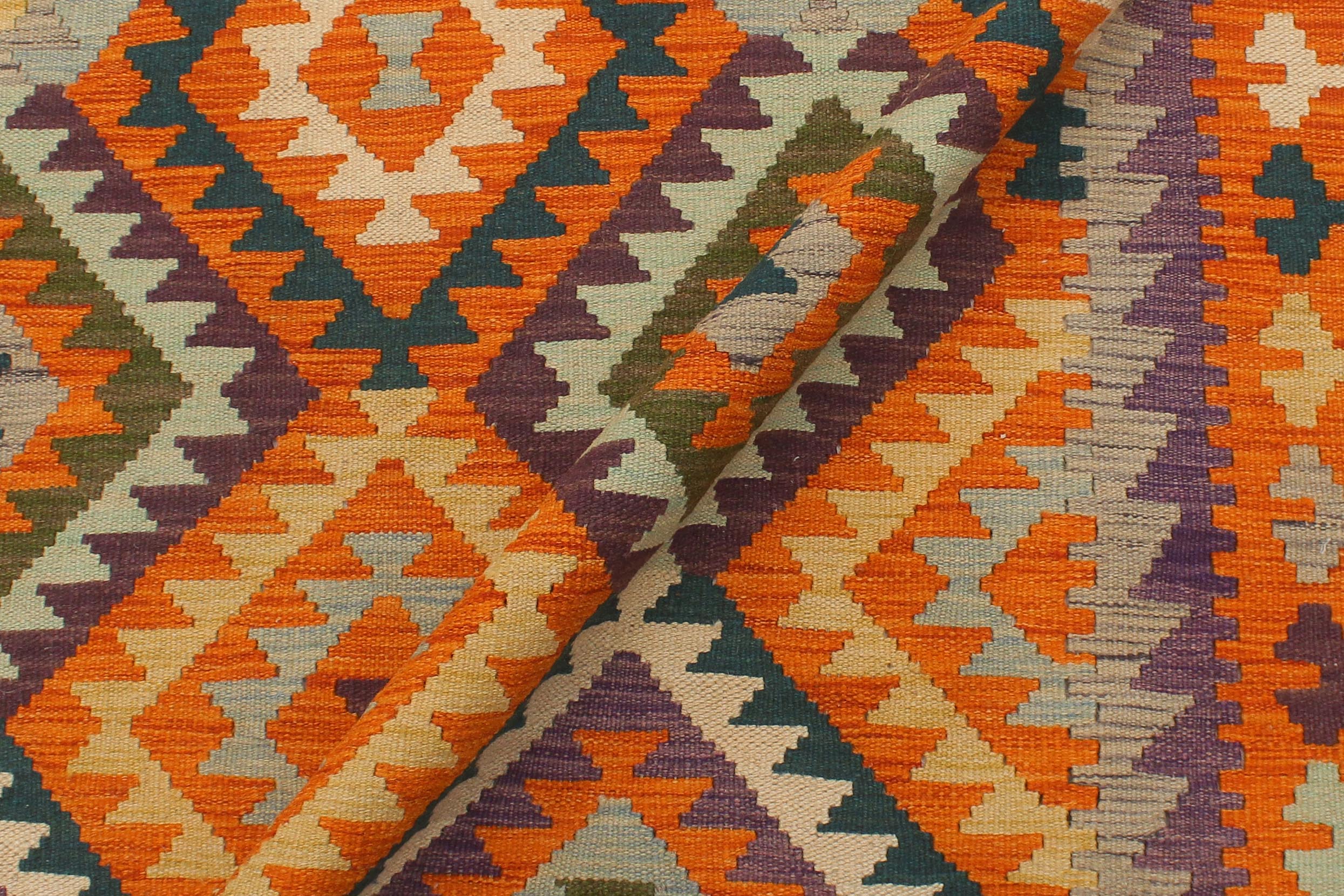 handmade Geometric Kilim Rust Beige Hand-Woven RECTANGLE 100% WOOL area rug 5x6