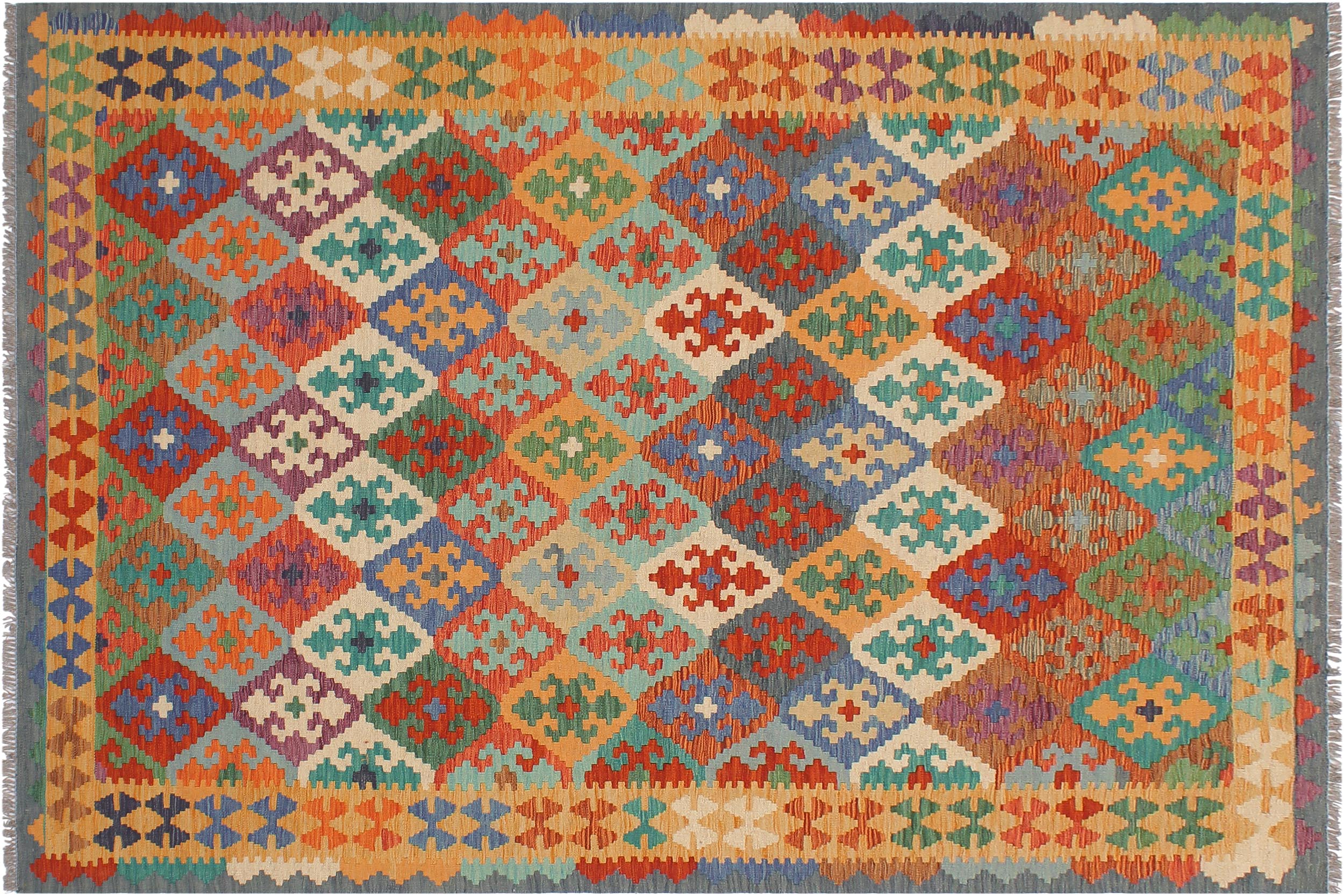 handmade Geometric Kilim Rust Gold Hand-Woven RECTANGLE 100% WOOL area rug 6 x 8