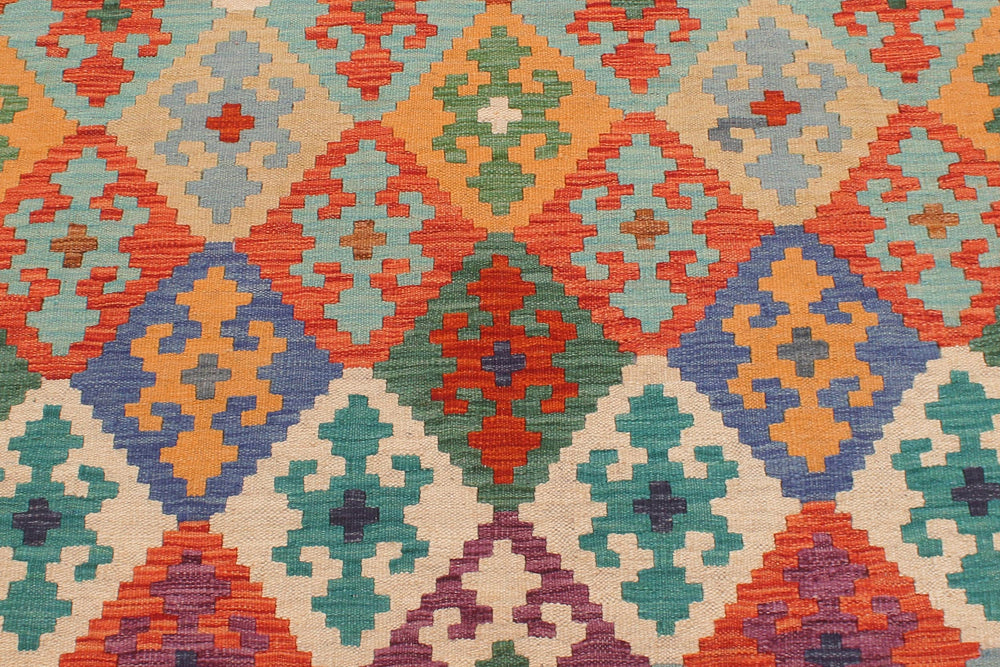 handmade Geometric Kilim Rust Gold Hand-Woven RECTANGLE 100% WOOL area rug 6 x 8