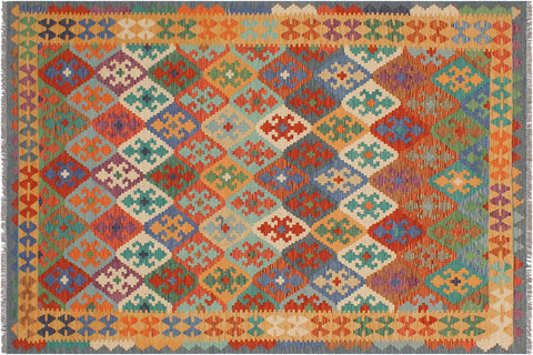handmade Geometric Kilim Rust Gold Hand-Woven RECTANGLE 100% WOOL area rug 6 x 8