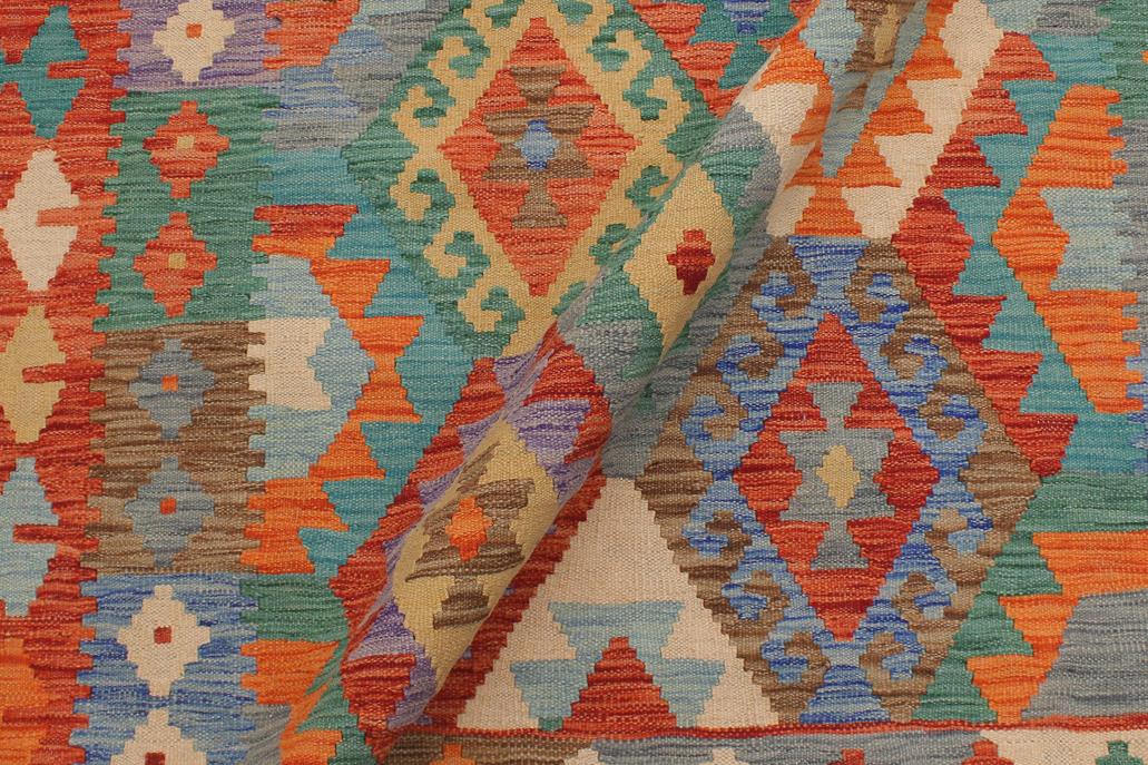 Flat Weave Kilim Antique Navaho Vintage handmade Geometric Kilim Blue Rust Hand-Woven Rectangle 100% Wool Area Rug 5x7 