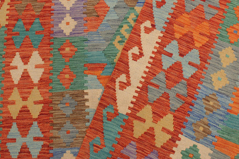 handmade Geometric Kilim Blue Rust Hand-Woven RECTANGLE 100% WOOL area rug 5 x 7