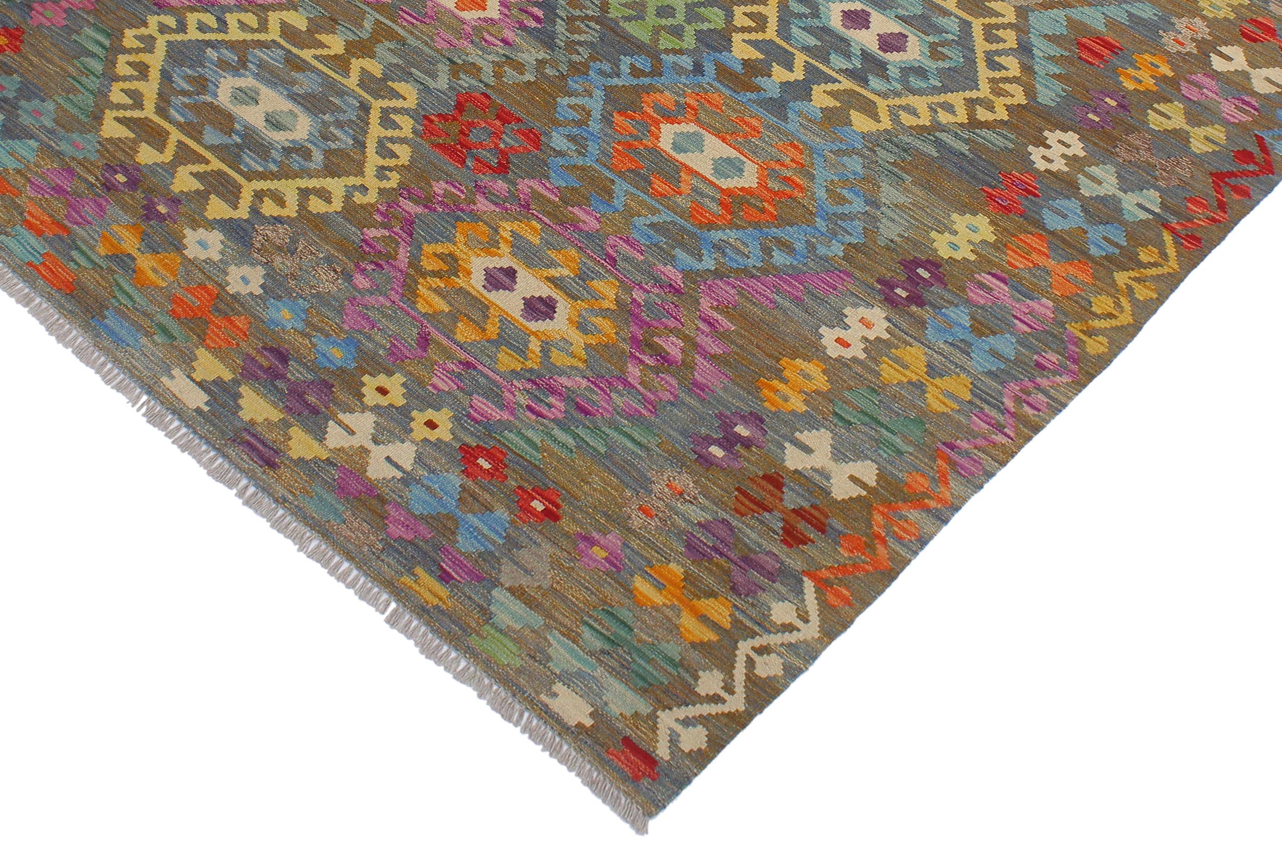 handmade Geometric Kilim Gray Blue Hand-Woven RECTANGLE 100% WOOL area rug 6 x 8