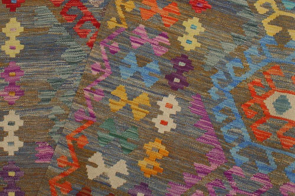 handmade Geometric Kilim Gray Blue Hand-Woven RECTANGLE 100% WOOL area rug 6 x 8