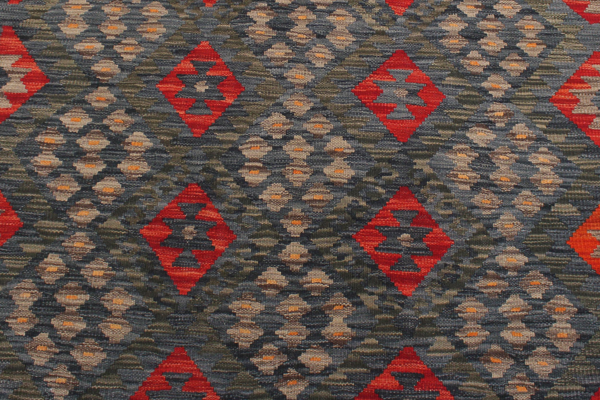 handmade Geometric Kilim Red Green Hand-Woven RECTANGLE 100% WOOL area rug 6 x 8