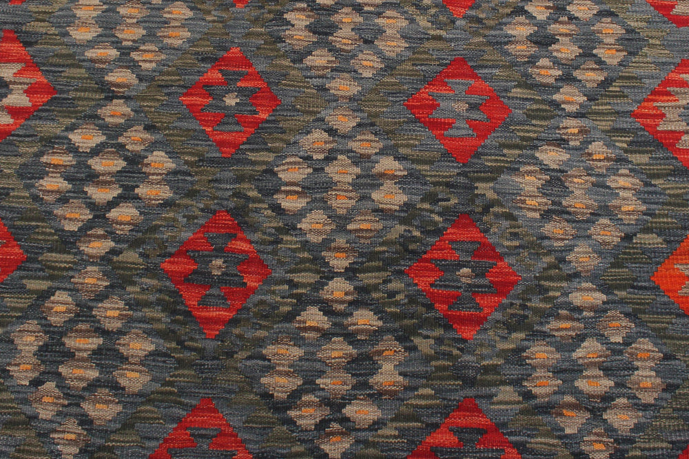 handmade Geometric Kilim Red Green Hand-Woven RECTANGLE 100% WOOL area rug 6 x 8