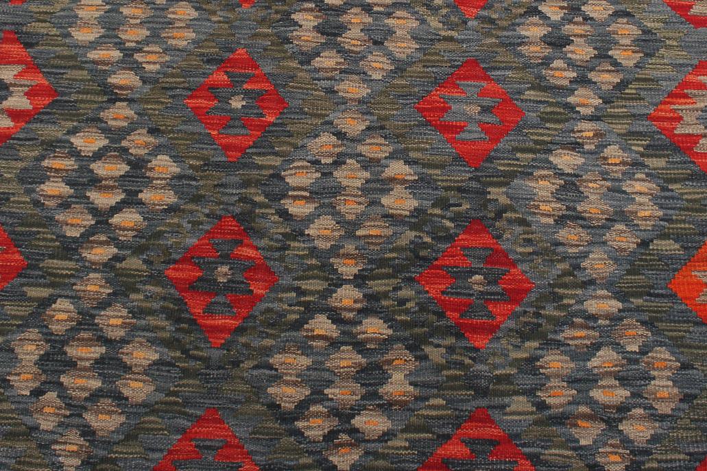Flat Weave Kilim Antique Navaho Vintage handmade Geometric Kilim Red Green Hand-Woven Rectangle 100% Wool Area Rug 6x8 