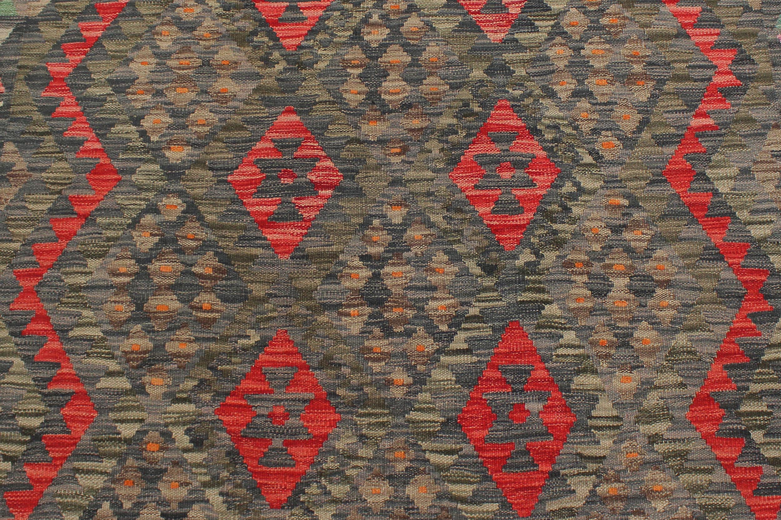handmade Geometric Kilim Green Red Hand-Woven RECTANGLE 100% WOOL area rug 5 x 7