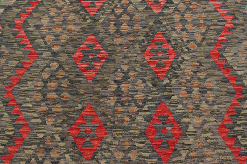 handmade Geometric Kilim Green Red Hand-Woven RECTANGLE 100% WOOL area rug 5 x 7
