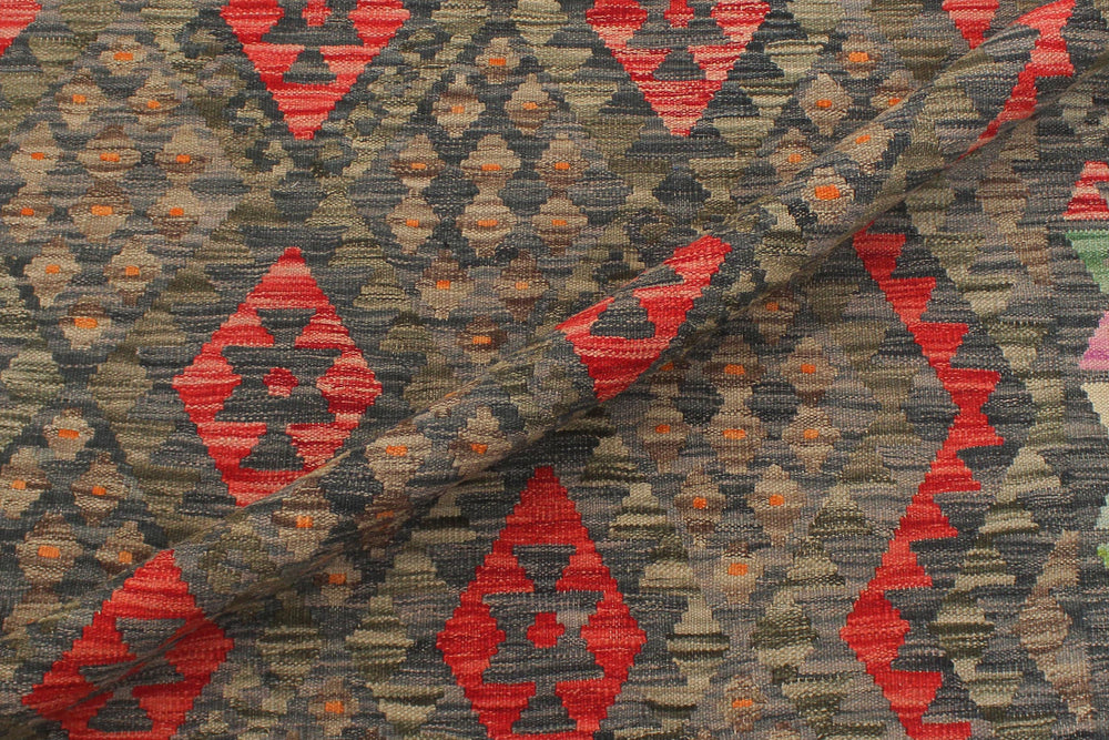 handmade Geometric Kilim Green Red Hand-Woven RECTANGLE 100% WOOL area rug 5 x 7