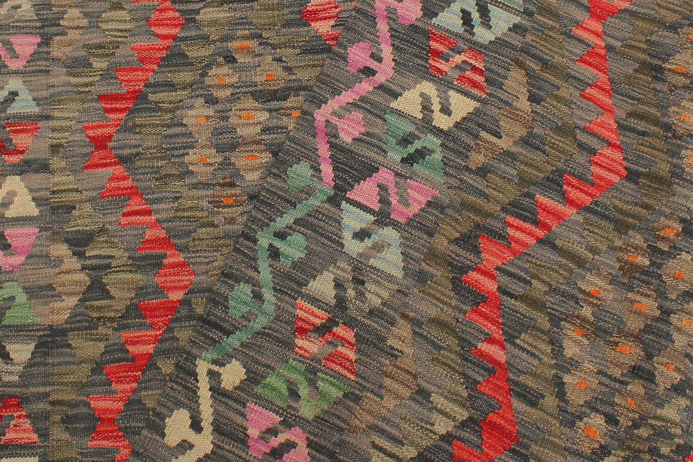 handmade Geometric Kilim Green Red Hand-Woven RECTANGLE 100% WOOL area rug 5 x 7