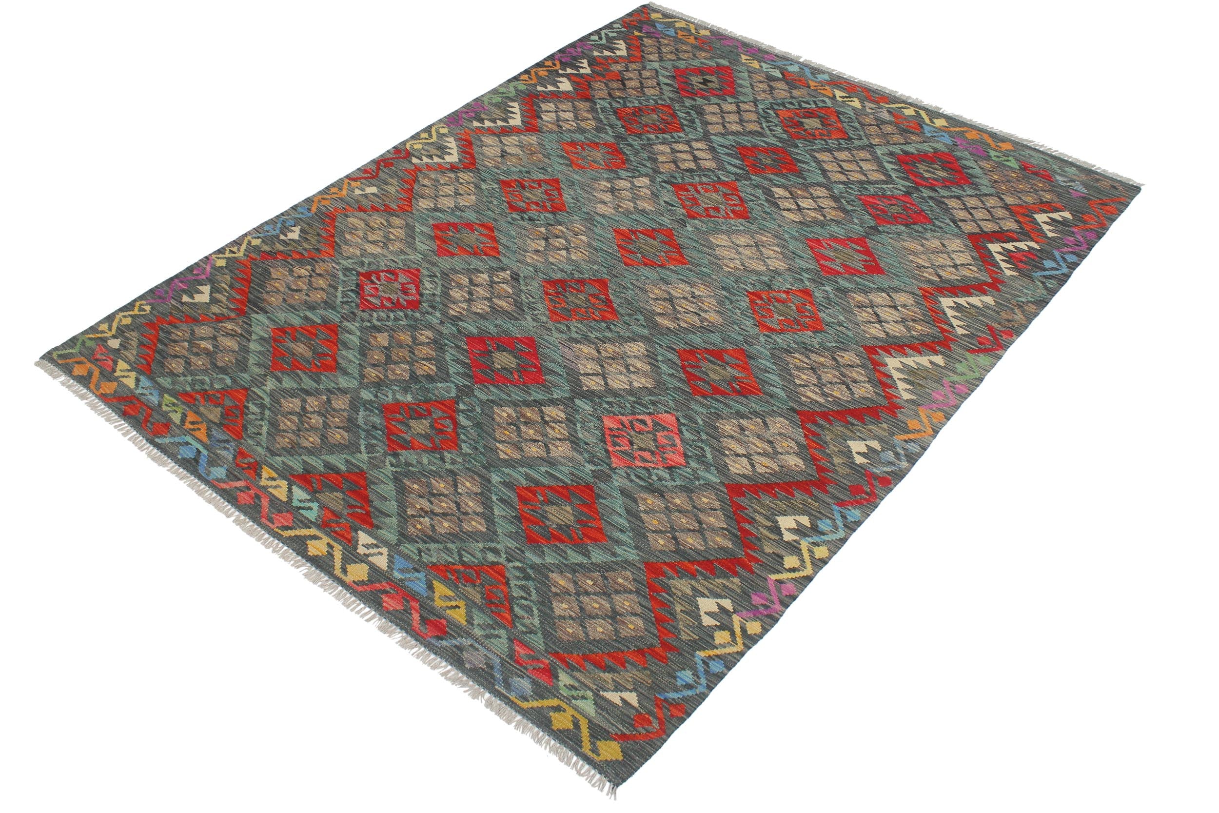 handmade Geometric Kilim Charcoal Rust Hand-Woven RECTANGLE 100% WOOL area rug 6 x 8