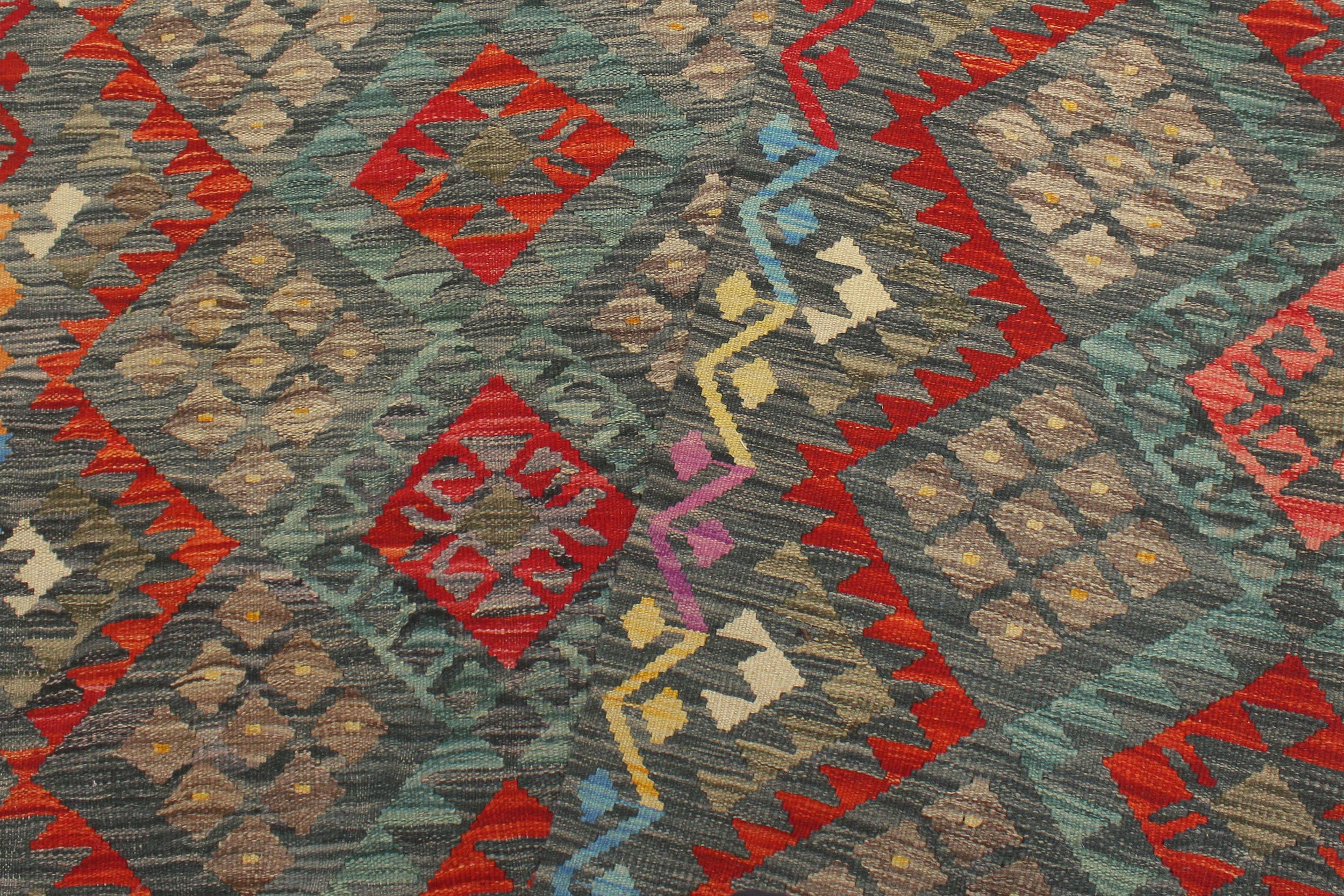 handmade Geometric Kilim Charcoal Rust Hand-Woven RECTANGLE 100% WOOL area rug 6 x 8