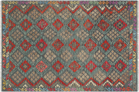 handmade Geometric Kilim Charcoal Rust Hand-Woven RECTANGLE 100% WOOL area rug 6 x 8