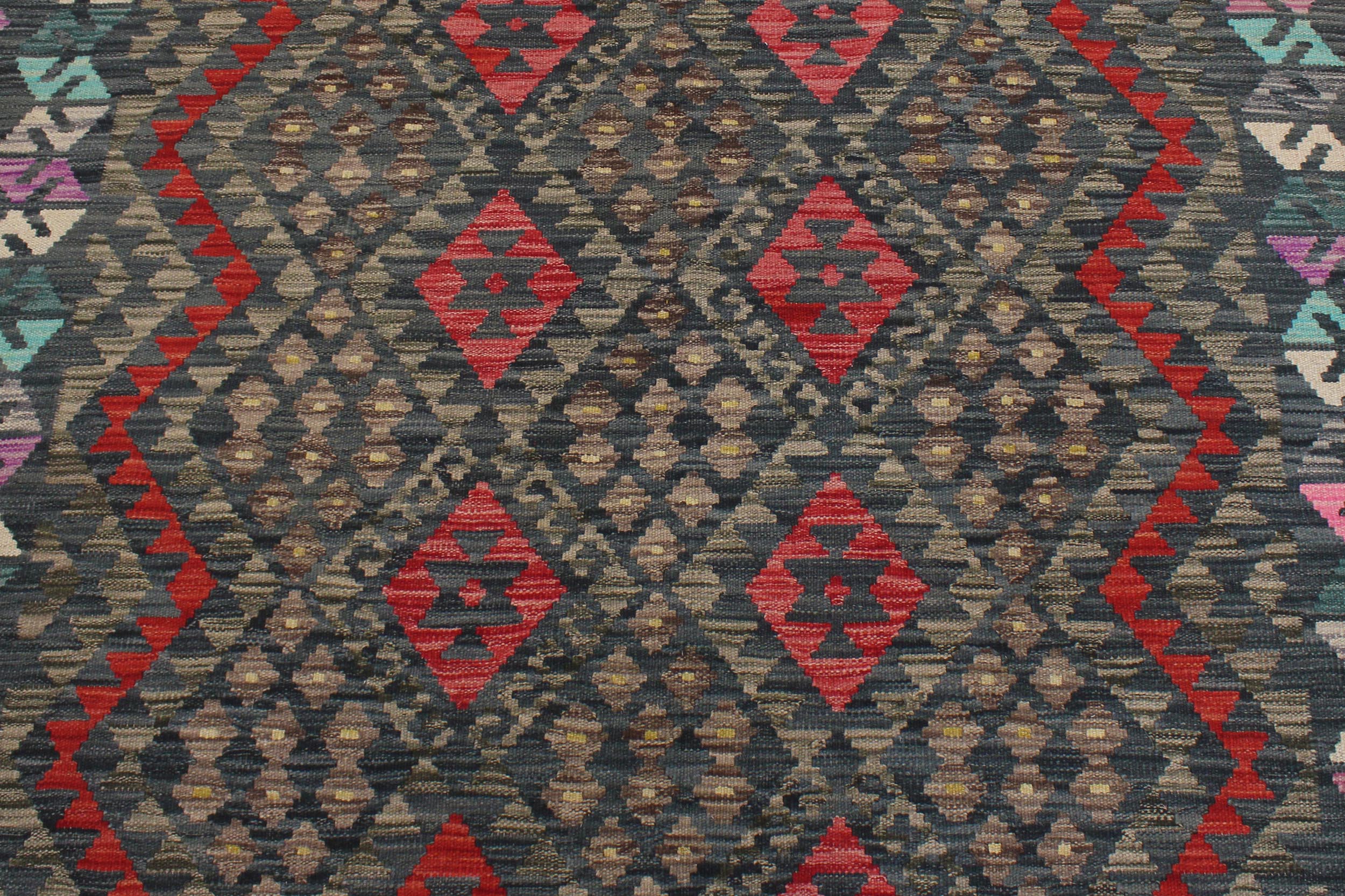 handmade Geometric Kilim Charcoal Rust Hand-Woven RECTANGLE 100% WOOL area rug 6 x 8