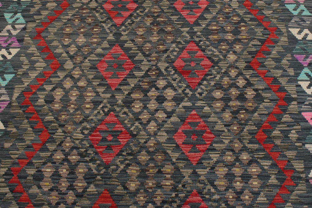 handmade Geometric Kilim Charcoal Rust Hand-Woven RECTANGLE 100% WOOL area rug 6 x 8