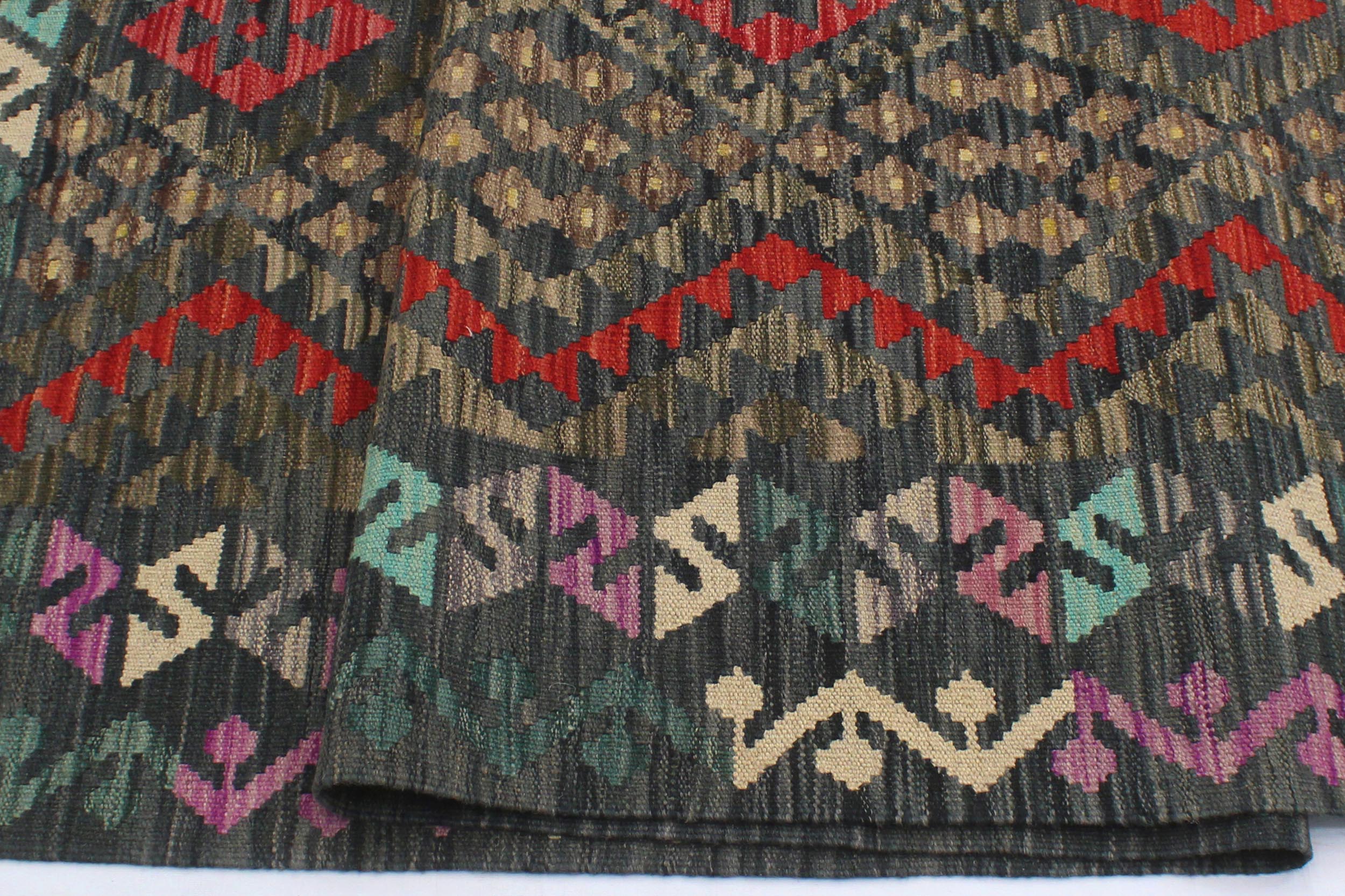 handmade Geometric Kilim Charcoal Rust Hand-Woven RECTANGLE 100% WOOL area rug 6 x 8