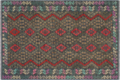 handmade Geometric Kilim Charcoal Rust Hand-Woven RECTANGLE 100% WOOL area rug 6 x 8