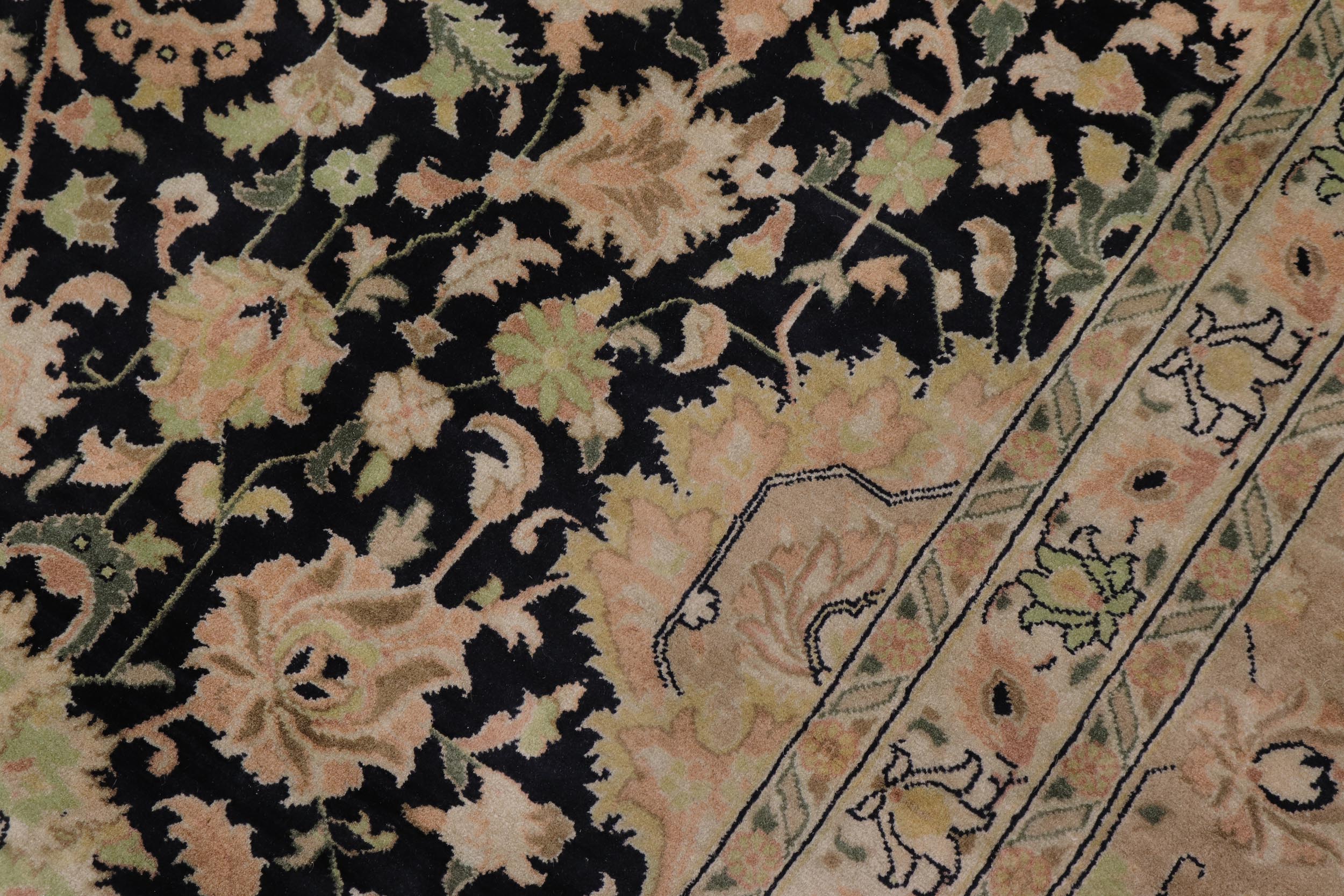 handmade Traditional Lahore Black Dark Gold Hand Knotted RECTANGLE 100% WOOL area rug 10x14