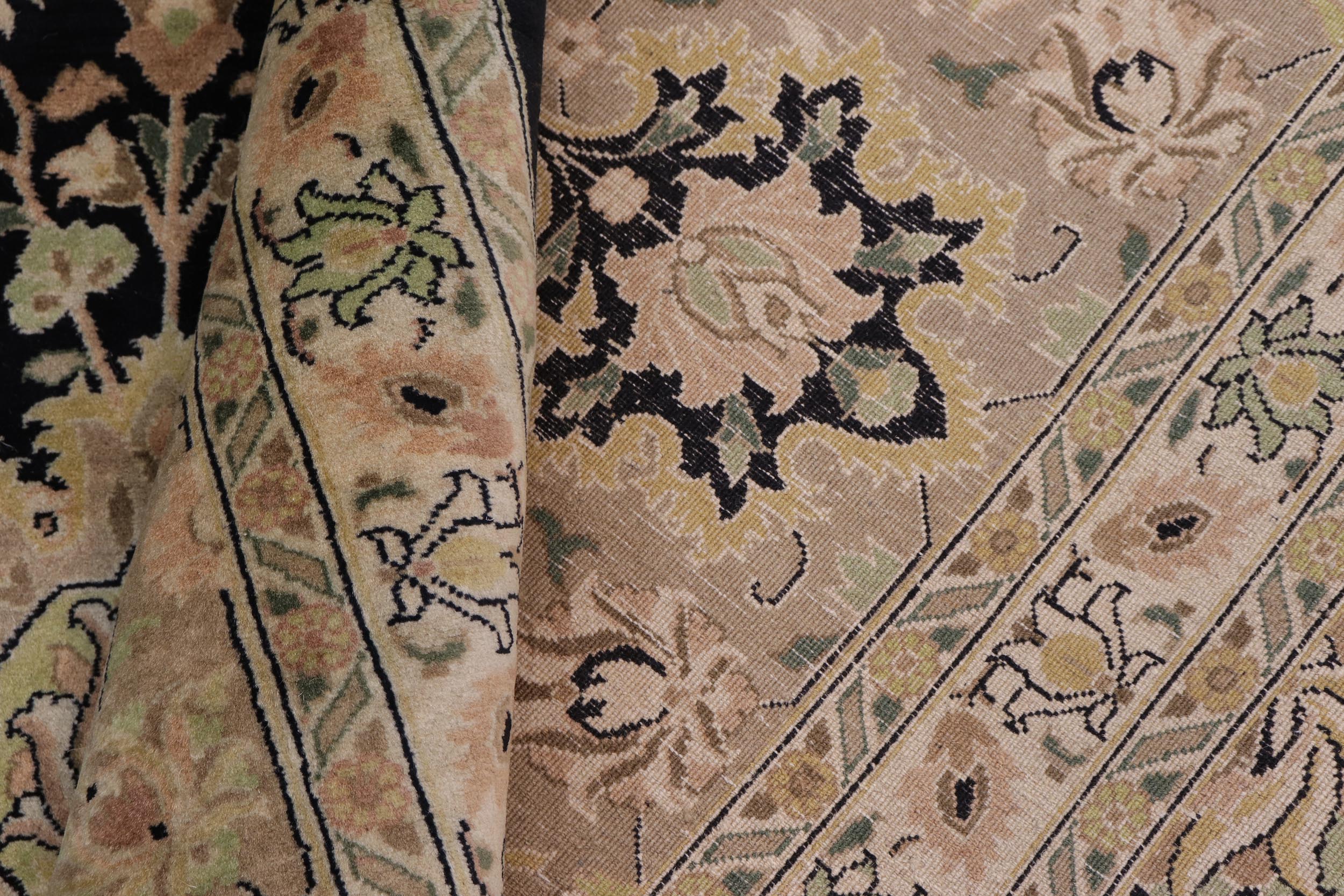 handmade Traditional Lahore Black Dark Gold Hand Knotted RECTANGLE 100% WOOL area rug 10x14