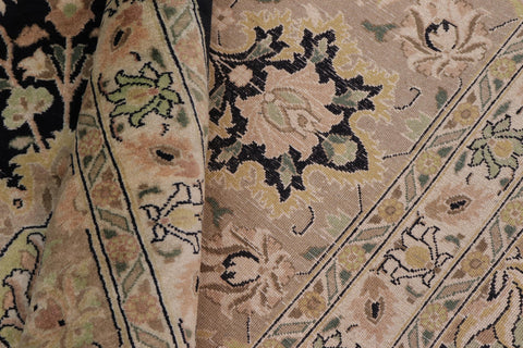 handmade Traditional Lahore Black Dark Gold Hand Knotted RECTANGLE 100% WOOL area rug 10x14