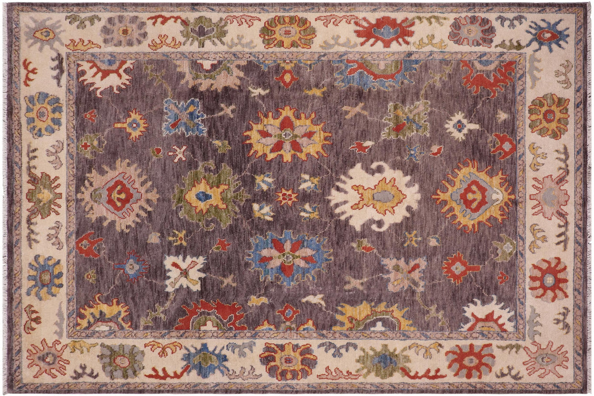8x10 hand knotted Oushak wool rug in gray and beige - Shabby Chic Oushak Asia