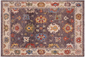 8x10 hand knotted Oushak wool rug in gray and beige - Shabby Chic Oushak Asia
