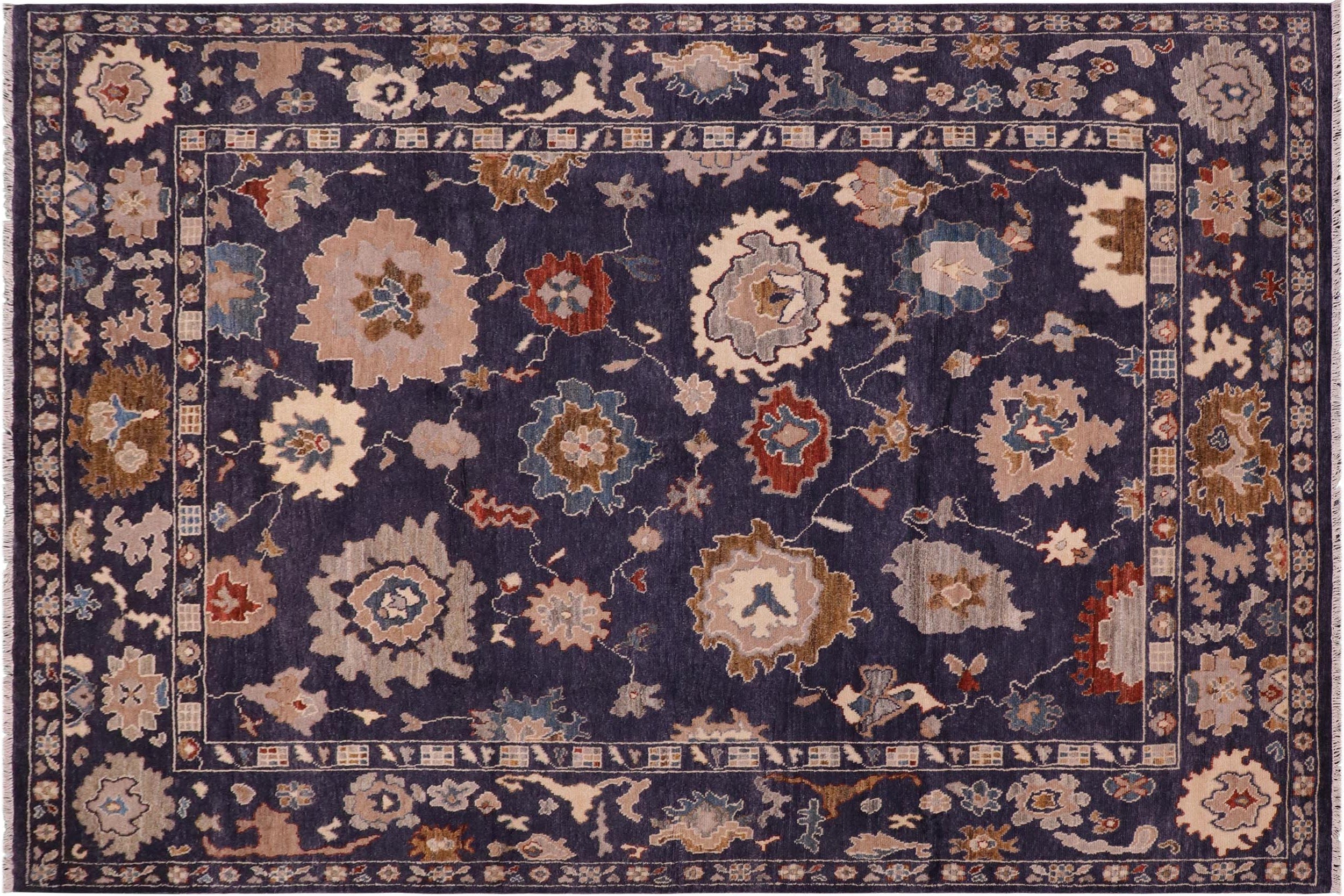 handmade Traditional Oushak Blue Beige Hand Knotted RECTANGLE 100% WOOL area rug 9' x 12'
