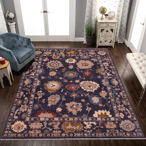 handmade Traditional Oushak Blue Beige Hand Knotted RECTANGLE 100% WOOL area rug 9' x 12'