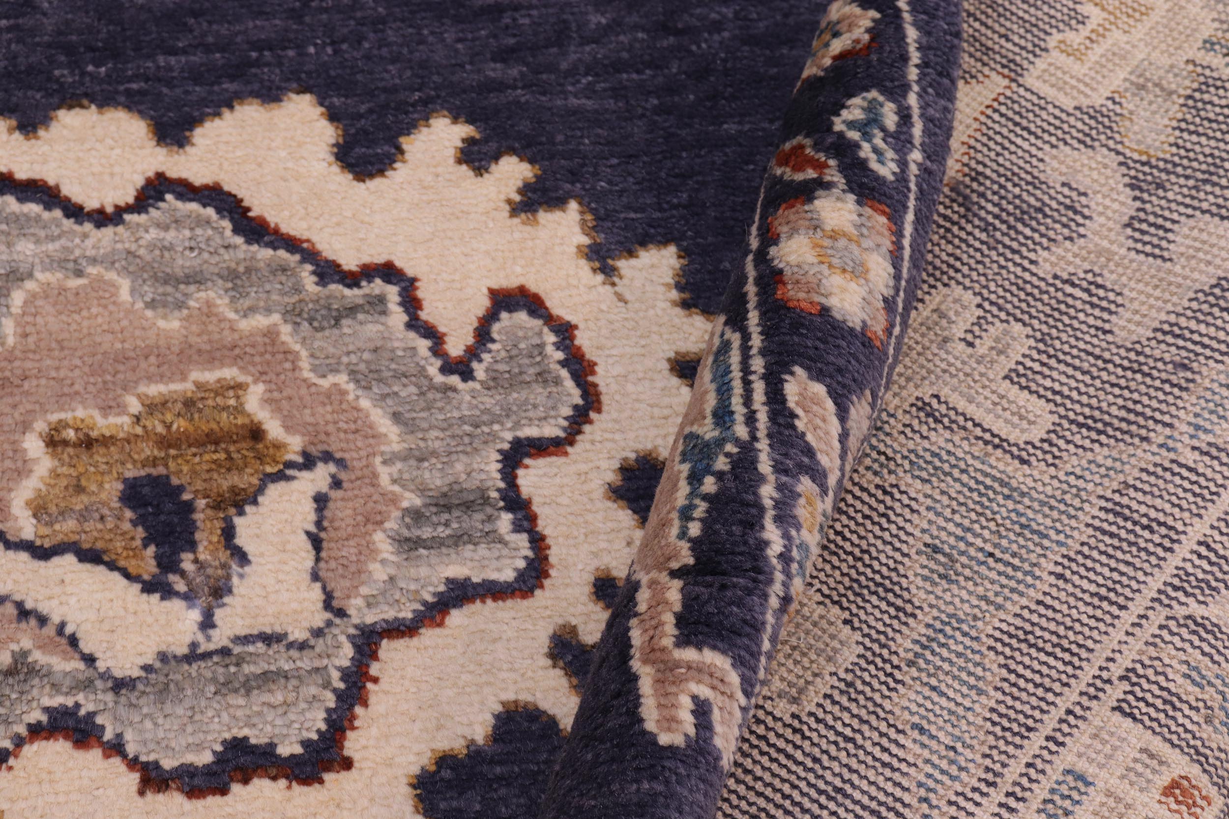handmade Traditional Oushak Blue Beige Hand Knotted RECTANGLE 100% WOOL area rug 9' x 12'