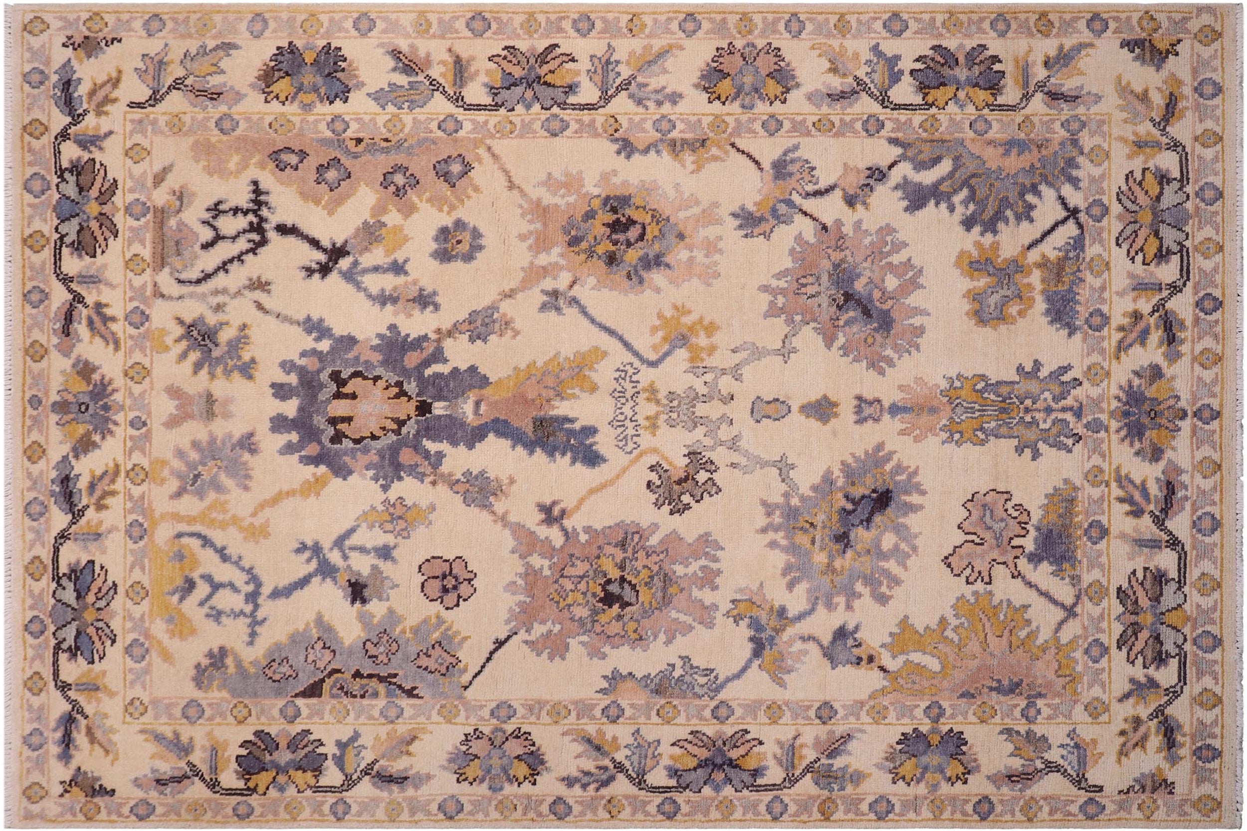 handmade Traditional Oushak Beige Blue Hand Knotted RECTANGLE 100% WOOL area rug 6' x 8'