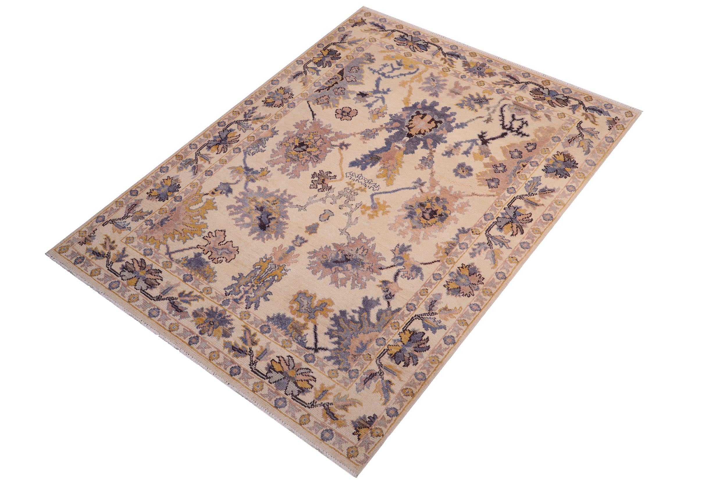 handmade Traditional Oushak Beige Blue Hand Knotted RECTANGLE 100% WOOL area rug 6' x 8'