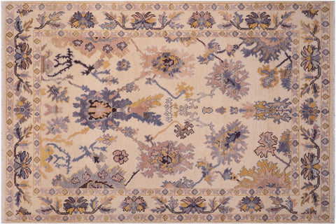 handmade Traditional Oushak Beige Blue Hand Knotted RECTANGLE 100% WOOL area rug 6' x 8'
