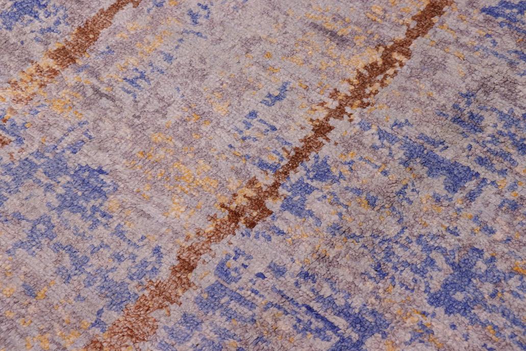 handmade Modern Kafkaz Blue Gold Hand Knotted RECTANGLE BAMBOO SILK area rug 8 x 10