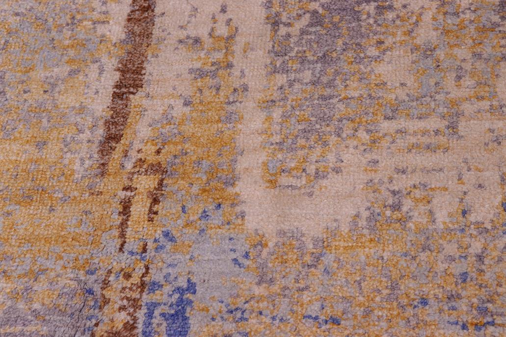 handmade Modern Kafkaz Blue Gold Hand Knotted RECTANGLE BAMBOO SILK area rug 8 x 10